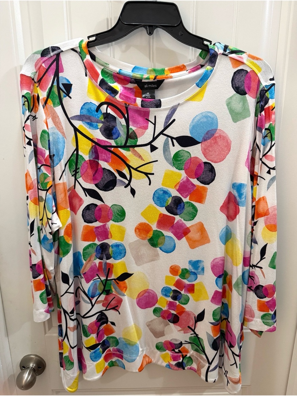 NWT Ali Miles White Multicolor Abstract Floral Long Sleeve Top 2x. Boho